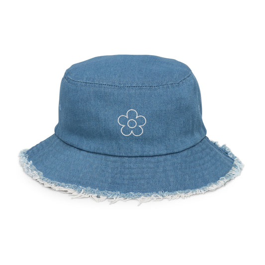Flowered Distressed denim bucket hat